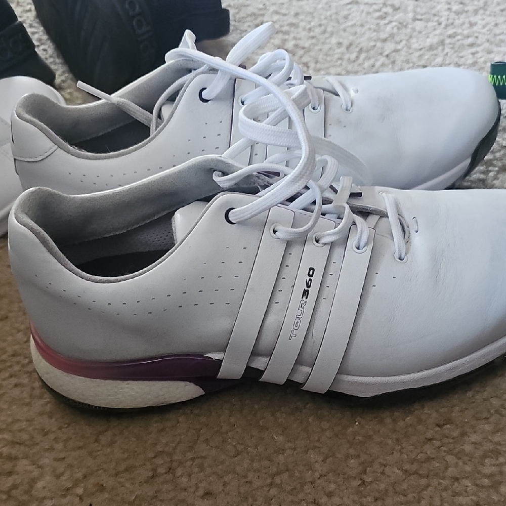 White Adidas Athletic Sneakers with Purple Accent